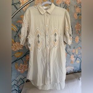 NWOT 7 For All Mankind Women's Beige Cotton Puff Sleeve Tunic Top Size XS